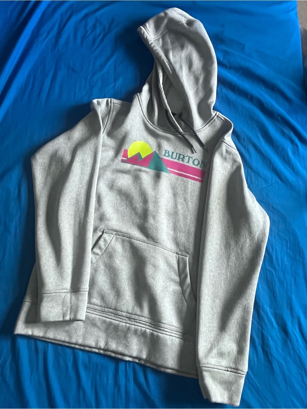 Burton Light Gray Hoodie with Neon Mountain Graphic